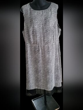 CJ Banks Black and White Polka Dot Dress with Sheer Black Accents, size 20W